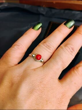 Sterling Silver Red Cabochon Ring